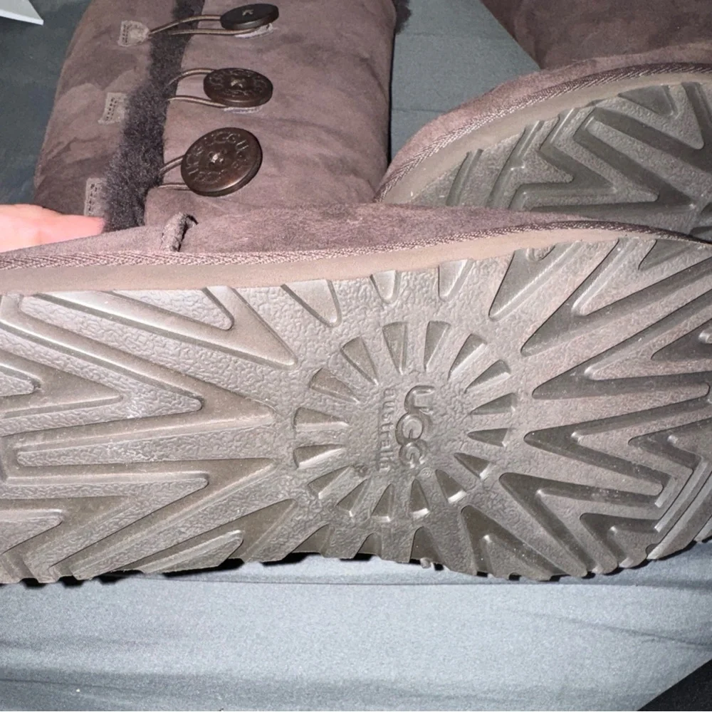 UGG Women's Brown Button Suede Shearling Boots - Picture 2 of 4